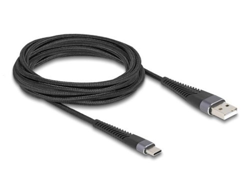 Delock USB 2.0 kábel A-típusú USB apa - USB Type-C  apa meghosszabbított hajlítás védelemmel 3 m