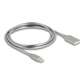   Delock USB 2.0 kábel fém köpennyel USB Type-A dugasz USB Type-C  dugóhoz PD 3.0 60 W 1 m ezüst (DL-81258)