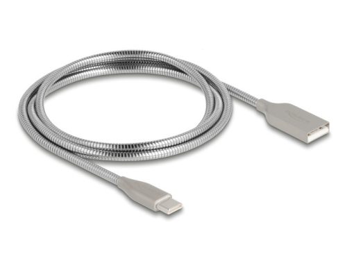 Delock USB 2.0 kábel fém köpennyel USB Type-A dugasz USB Type-C  dugóhoz PD 3.0 60 W 1 m ezüst
