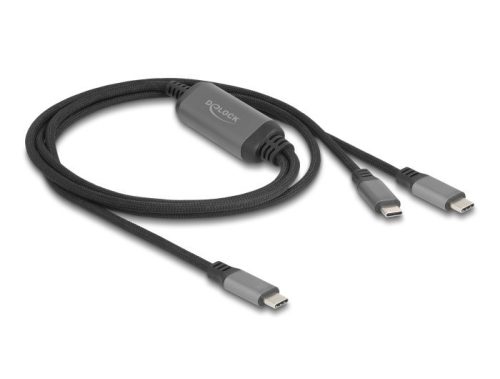 Delock USB-C  Y-kábel 1 x apa - 2 x apa PD 3.0 100 W intelligens tápelosztás 1,2 m