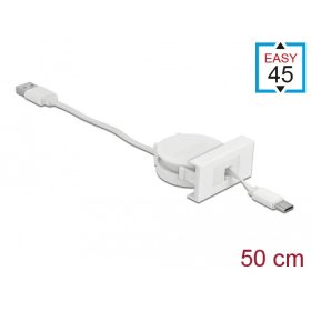   Delock Easy 45 modul USB 2.0 behúzhatós kábel A-típusú USB - USB Type-C  csatlakozókkal fehér (DL-81318)