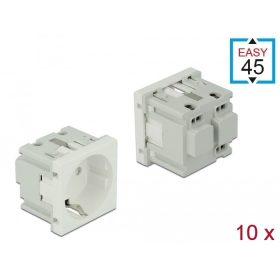   Delock 45 x 45 mm méretű, Easy 45 földelt hálózati csatlakozóaljzat, 10 db. Fekete (DL-81320)