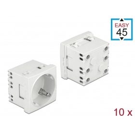   Delock 45 x 45 mm méretű, bővíthető, 45  elrendezésű Easy 45 földelt hálózati csatlakozóaljzat, 10 d (DL-81324)