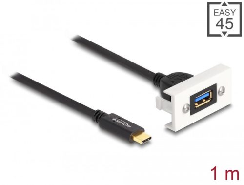 Delock Easy 45 modul SuperSpeed USB 10 Gbps (USB 3.2 Gen 2) A-típusú USB anya - USB Type-C  apa rövid kábellel, 22,5 x 45 mm