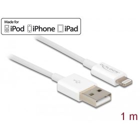   Delock USB adat- és töltőkábel iPhone , iPad  és iPod  készülékhez fehér 1 m (DL-83000)