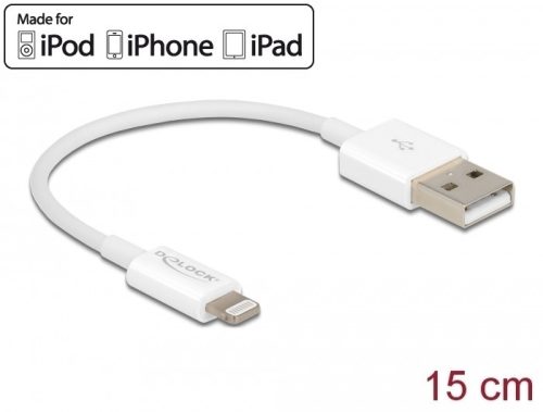Delock USB adat- és töltőkábel iPhone , iPad  és iPod  készülékhez fehér 15 cm