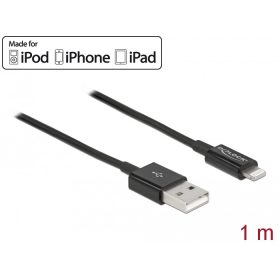   Delock USB adat- és töltőkábel iPhone , iPad  és iPod  készülékhez fekete 1 m (DL-83002)
