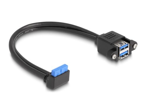 Delock Kábel USB 5 Gbps tűfejes anya 90 -ban hajlított végződéssel és 2 db.-os beépített USB 5 Gbps A-típusú anya végződéssel 50 cm