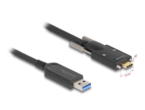 Delock Aktív optikai kábel USB 10 Gbps-A apa - USB Type-C  apa csatlakozó csavarokkal az oldalain, 5 m