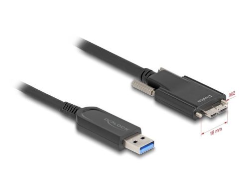 Delock Aktív optikai kábel USB 10 Gbps-A apa > USB 10 Gbps Micro-B Típusú dugó csavarokkal ellátott 5 m