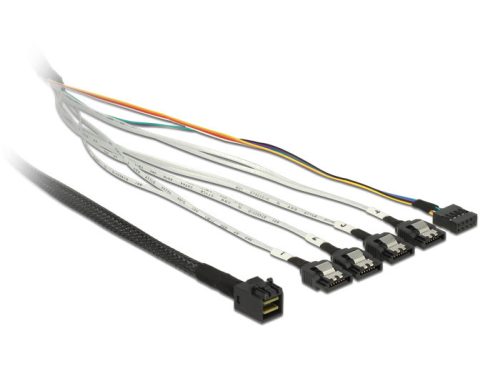Delock kábel mini SAS HD SFF-8643 > 4 x SATA 7 tűs + Sideband 0,5 m fém