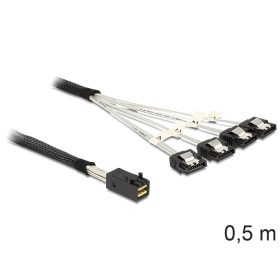   Delock Mini SAS HD x 4 SFF 8643 apa > 4 x SATA 7 Pin anya kábel, 0,5 m (DL-83392)