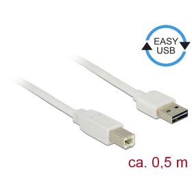   Delock Kábel, EASY-USB 2.0-s A-típusú csatlakozódugó > USB 2.0-s B-típusú csatlakozódugó, 0,5 m, feh (DL-83685)
