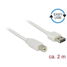   Delock Kábel, EASY-USB 2.0-s A-típusú csatlakozódugó > USB 2.0-s B-típusú csatlakozódugó, 2 m, fehér (DL-83687)