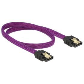   Delock prémium SATA Kábel 6 Gb/s 50 cm egyenes/egyenes metál, Lila (DL-83691)