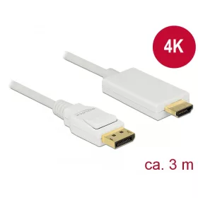   Delock Kábel Displayport 1.2 dugó > High Speed HDMI-A dugó passzív 4K 3 m fehér (DL-83819)