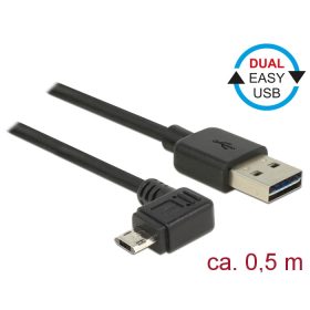   Delock Kábel, EASY-USB 2.0-s A csatlakozó > EASY-USB 2.0-s Micro-B csatlakozó ívelt bal / jobb, 0,5m (DL-83847)
