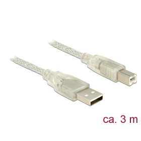   Delock USB 2.0-s kábel A-típusú csatlakozódugóval > USB 2.0-s, B-típusú csatlakozódugóval, 3 m, átte (DL-83895)