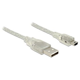   Delock USB 2.0-s kábel A-típusú csatlakozódugóval > USB 2.0 Mini-B csatlakozódugóval 1 m, áttetsző (DL-83905)