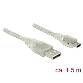   Delock USB 2.0-s kábel A-típusú csatlakozódugóval > USB 2.0 Mini-B csatlakozódugóval, 1,5 m, áttetsz (DL-83906)