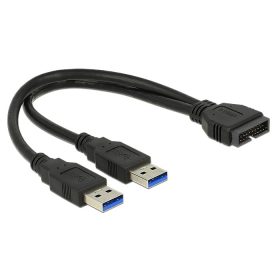   Delock kábel USB 3.0 tűs fejléc apa > 2 x USB 3.0 Type-A apa 25 cm (DL-83910)