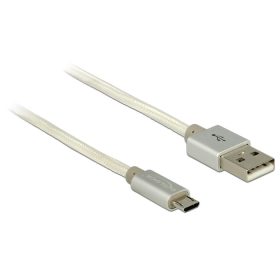   Delock adat- és töltőkábel USB-A 2.0 csatlakozó> MicroUSB-B 2.0, textil árnyékolással, 2m, fehér (DL-83917)