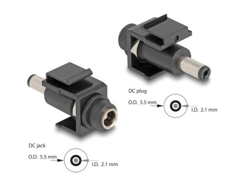 Delock Keystone modul, DC 5,5 x 2,1 mm-csatlakozóhüvely, DC 5,5 x 2,1 mm méretű apa, fekete