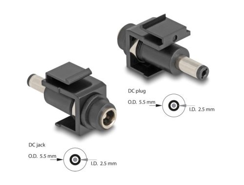Delock Keystone modul, DC 5,5 x 2,5 mm-csatlakozóhüvely, DC 5,5 x 2,5 mm méretű apa, fekete