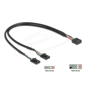   Delock Kábel USB 2.0-s csatlakozóhüvellyel, 2,54 mm, 10 tű a 2 x USB 2.0-s csatlakozóhüvellyel, 2,54 mm, 4 tű, 30 cm (DL-84513)