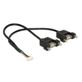   Delock USB 2.0-s kábel, 1,25 mm, 8 tűs > 2 x USB 2.0 A típusú panelrögzítés, 25 cm (DL-84839)