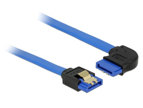 Delock SATA-kábel, 6 Gb/s, hüvely, egyenes > SATA hüvely, jobbra nézo csatlakozódugóval, 50 cm, kék