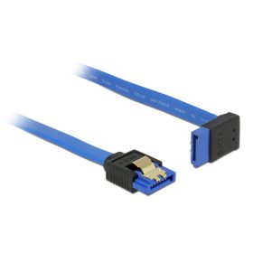  Delock SATA-kábel, 6 Gb/s, hüvely, egyenes > SATA hüvely, felfelé ívelt, 100 cm, kék aranyszínu kapc (DL-84999)