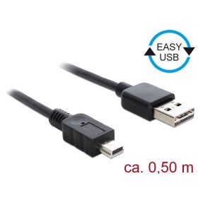   Delock Kábel, EASY-USB 2.0-s A-típusú csatlakozódugó > USB 2.0-s Mini-B-típusú csatlakozódugó, 0,5 m (DL-85158)