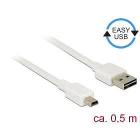   Delock Kábel, EASY-USB 2.0-s A-típusú csatlakozódugó > USB 2.0-s Mini-B-típusú csatlakozódugó, 0,5 m (DL-85159)