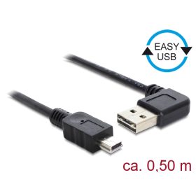   Delock Kábel, EASY-USB 2.0-s A- típusú csatlakozódugó, ívelt bal / jobb > USB 2.0-s Mini-B-típusú cs (DL-85175)