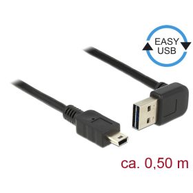   Delock Kábel EASY-USB 2.0-s A típusú csatlakozódugó, ívelt felfelé / lefelé > USB 2.0-s Mini-B-típus (DL-85184)