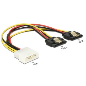   Delock Molex-tápkábel 4 tus csatlakozódugóval > 2 x 15 tus SATA-csatlakozóhüvely, fém, 20 cm (DL-85237)