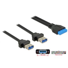   Delock USB 3.0-s csatlakozóhüvellyel ellátott kábel, 2,00 mm, 19 tus > 2 x USB 3.0 A típusú csatlako (DL-85244)