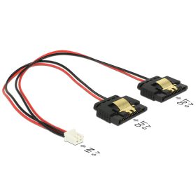   Delock Tápkábel, 2 tus csatlakozóhüvely > 2 x 15 tus SATA-aljzat (5 V), fém, 20 cm (DL-85249)