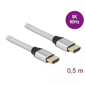   Delock Ultra nagy sebességű HDMI kábel 48 Gbps 8K 60 Hz ezüst 0,5 m tanúsítvánnyal (DL-85365)
