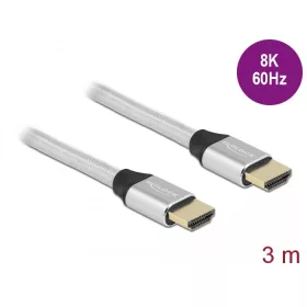   Delock Ultra nagy sebességű HDMI kábel 48 Gbps 8K 60 Hz ezüst 3 m tanúsítvánnyal (DL-85368)