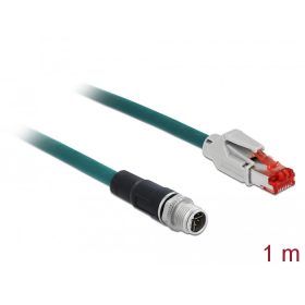   Delock Hálózati kábel M12 8 tűs X-kódú RJ45 csatlakozóhoz PVC borítás 1 m hosszú (DL-85425)