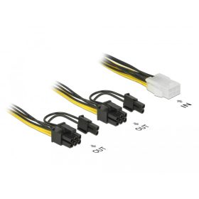   Delock PCI Express tápkábel 6 tűs hüvely > 2 x 8 tűs dugó 15 cm (DL-85452)