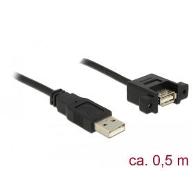  Delock Kábel, USB 2.0-s A bementi csatlakozós > USB 2.0-s A-típusú csatlakozó, panelrögzítés, 0,5 m (DL-85461)