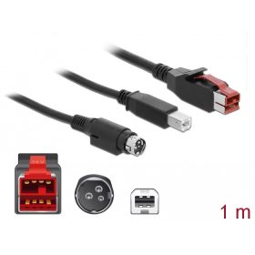   Delock PoweredUSB kábel apa 24 V > B-típusú USB apa + Hosiden Mini-DIN 3 tűs apa 1 m, POS nyomtatókh (DL-85487)