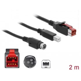   Delock PoweredUSB kábel apa 24 V > B-típusú USB apa + Hosiden Mini-DIN 3 tűs apa 2 m, POS nyomtatókh (DL-85488)
