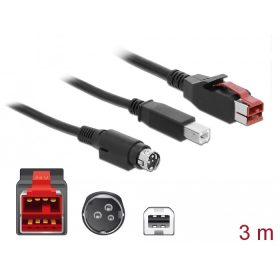   Delock PoweredUSB kábel apa 24 V > B-típusú USB apa + Hosiden Mini-DIN 3 tűs apa 3 m, POS nyomtatókh (DL-85489)