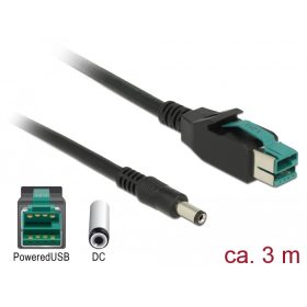   Delock PoweredUSB kábel apa 12 V > DC 5,5 x 2,1 mm apa 3 m, POS nyomtatókhoz és csatlakozókhoz (DL-85499)