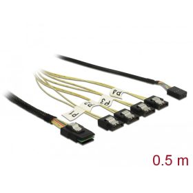   Delock Kábel Mini SAS SFF-8087 > 4 x 7 tűs SATA + oldalsáv, 0,5 m fém (DL-85674)