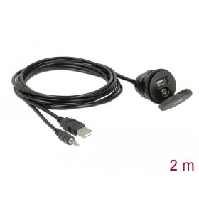   Delock kábel USB Type-A apa+3,5 mm-es 4 tűs sztereó jack apa>anya+zárókupakos USB-bemeneti csatl.ház (DL-85719)